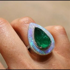 Pear Cut Fire Opal Emerald 925 Silver Party Ring